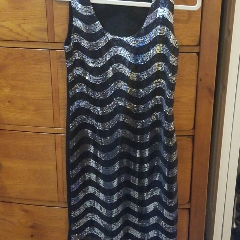 Black and silver sequin dress